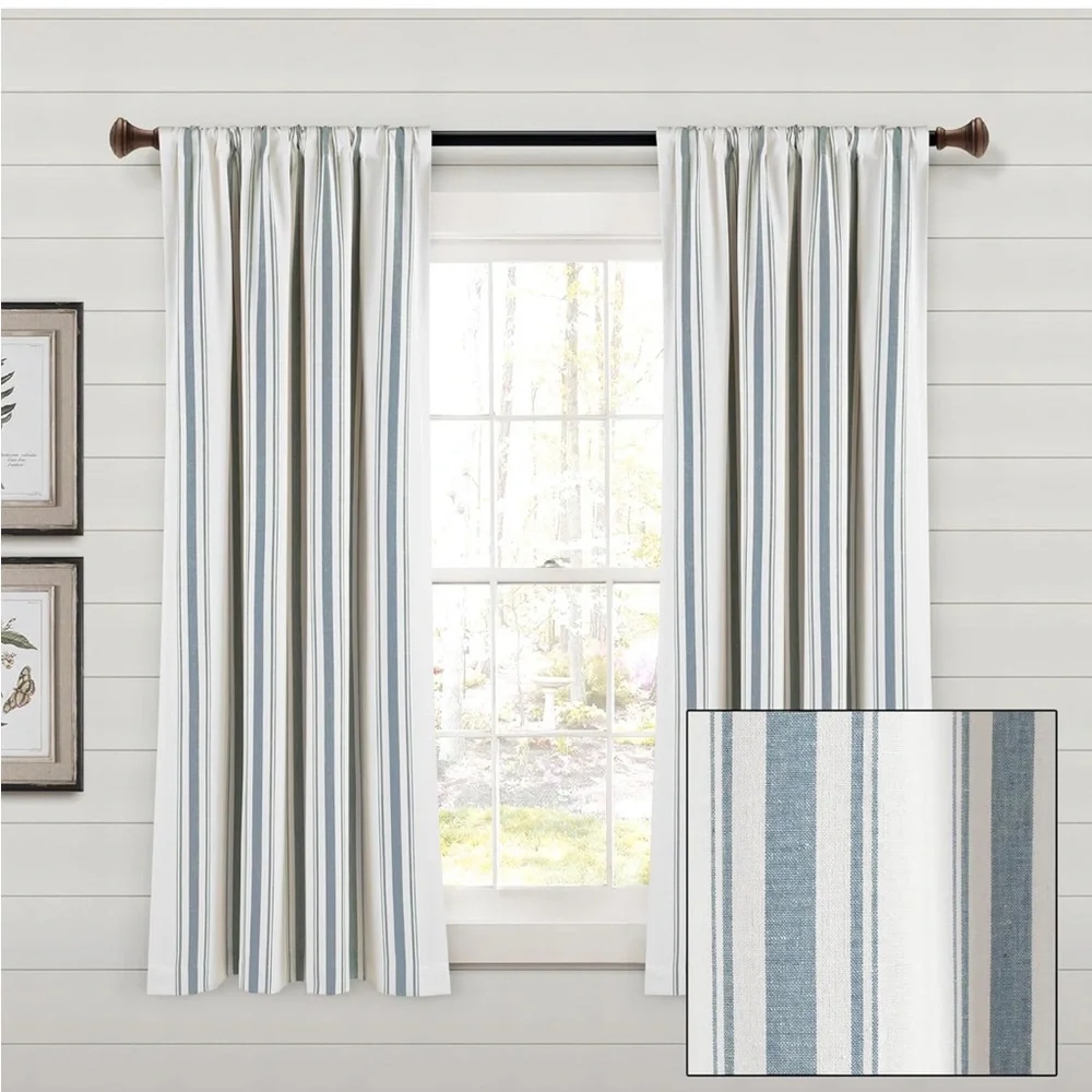 Lush Decor Farmhouse Stripe Yarn Dyed Eco-Friendly Recycled Cotton Window PAIR
